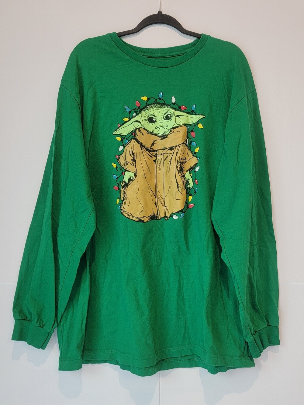 Star Wars Grogu Baby Yoda Christmas Lights Green Long Sleeve Shirt 2XLT